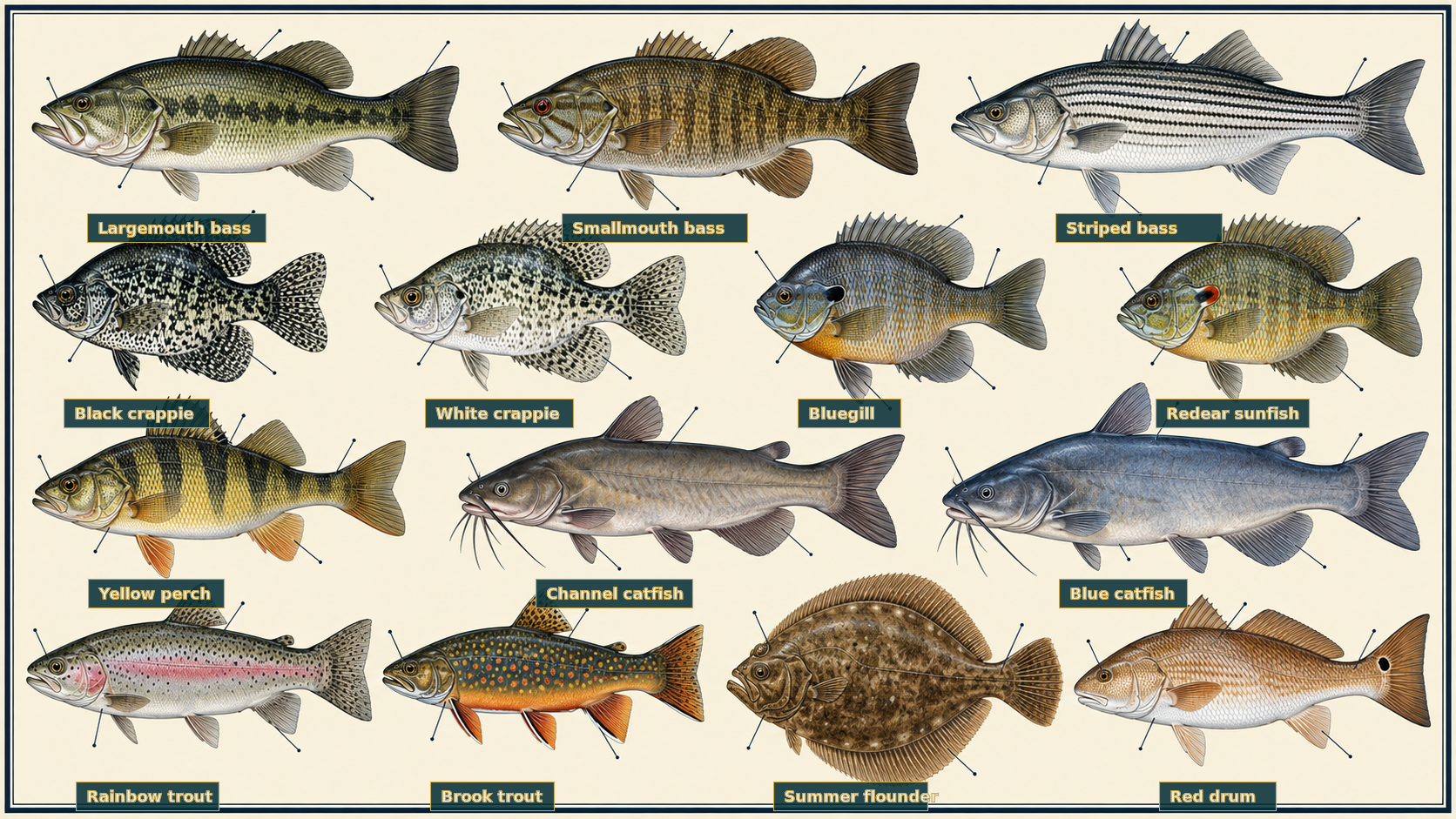 Permanently labeled fish identification illustration